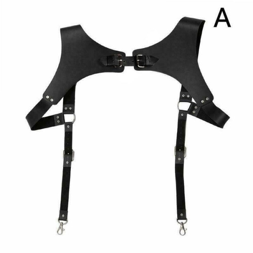 (  black) Men's Leather Vest Straps Braces