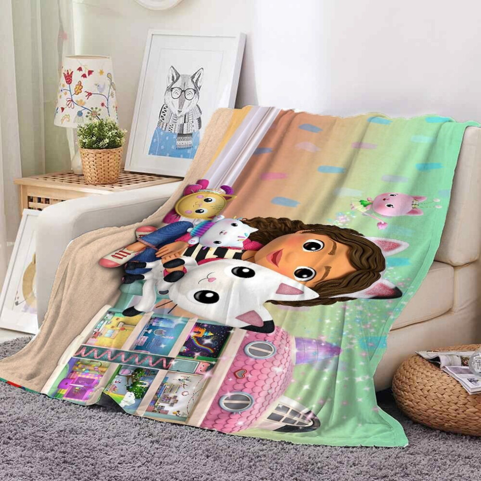 (style4, 70*100cm/27.56*39.37in) Gabbys Dollhouse Plush Printed Blanket Comfortable Sofa Bed Warm Gift Bedspread
