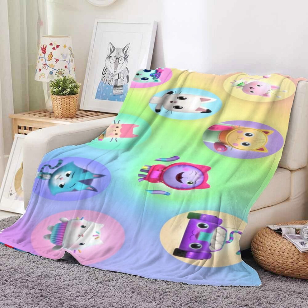 (style9, 70*100cm/27.56*39.37in) Gabbys Dollhouse Plush Printed Blanket Comfortable Sofa Bed Warm Gift Bedspread