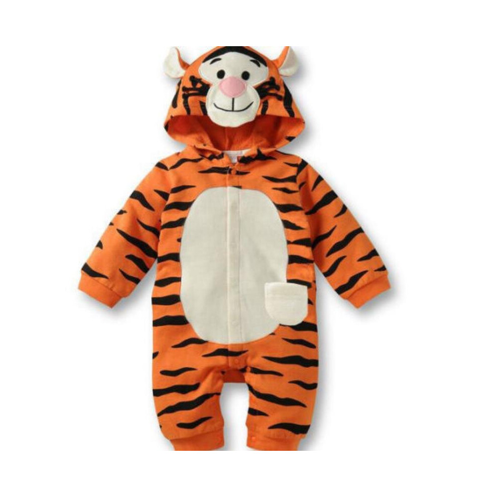 (Orange-Tiger, 0-6M) Newborn Baby Girls Boys Thick Romper Jumpsuit Bodysuit Winter Clothes Outfit  Set
