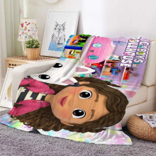 (style12, 70*100cm/27.56*39.37in) Gabbys Dollhouse Plush Printed Blanket Comfortable Sofa Bed Warm Gift Bedspread