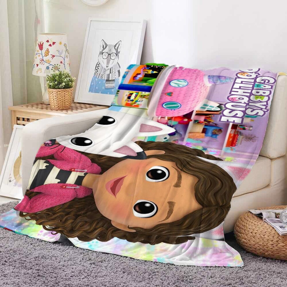 (style12, 70*100cm/27.56*39.37in) Gabbys Dollhouse Plush Printed Blanket Comfortable Sofa Bed Warm Gift Bedspread