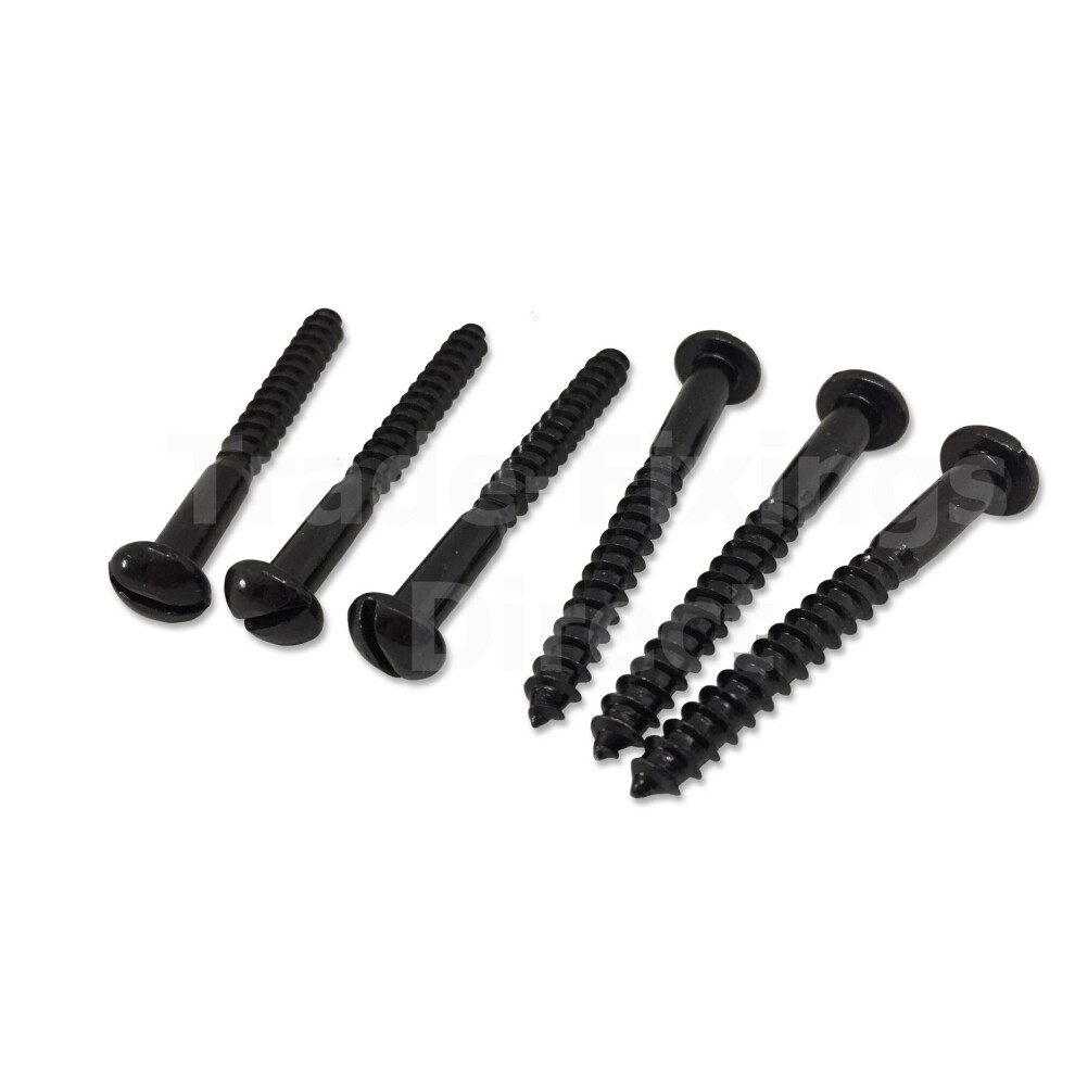 (10 x 3/4" (5.0 x 19mm), 20 Screws) BLACK JAPANNED SLOTTED ROUND DOME HEAD WOODSCREWS