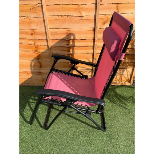 Garden Pink Reclining Zero Gravity Sun Lounger With Pillow 2