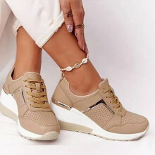 ( Light brown, Tag size 40 / 6.5 UK) Womens Sneakers Lace Up Comfy Classic Pumps Shoes Ladies Wedge Hidden Trainers
