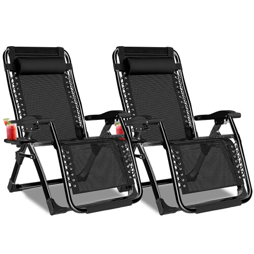 Garden Outdoor 2Pcs Zero Gravity Folding Black Chair