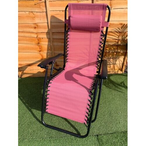 Garden Pink Reclining Zero Gravity Sun Lounger With Pillow