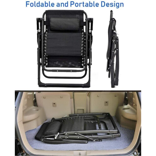 Garden Outdoor 2Pcs Zero Gravity Folding Black Chair 1