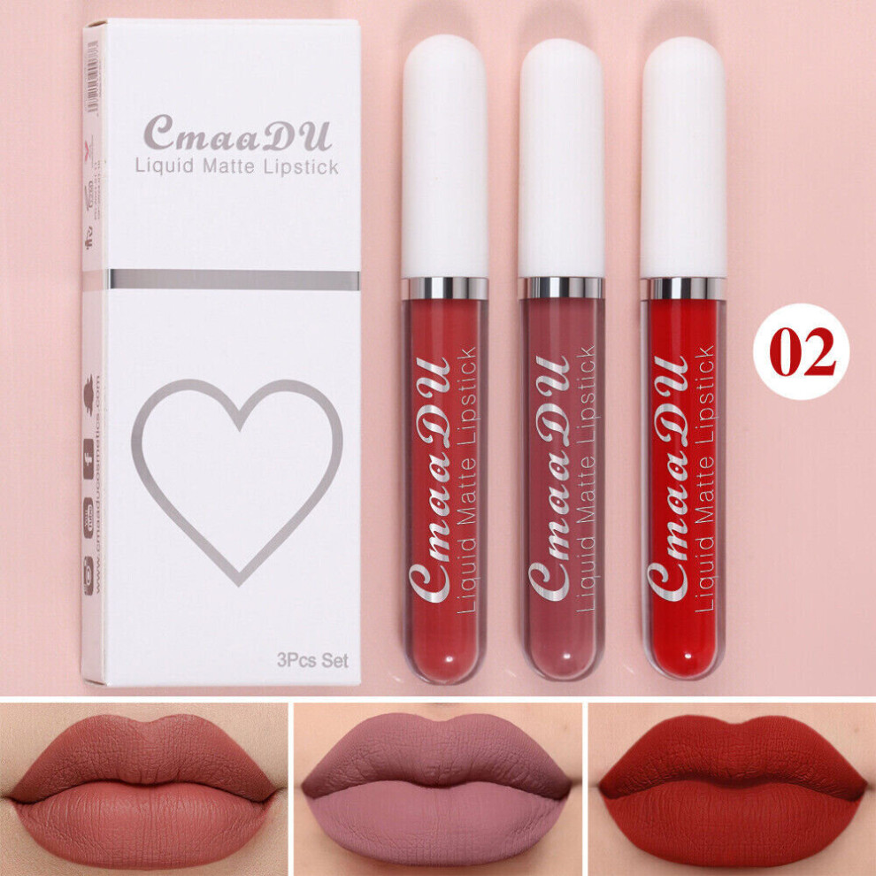 (2) 3Pc/set Matte Liquid Lipstick Waterproof Long Lasting Lip Tint Cosmetics Make-image-OPC-PBHYNPZ-NEW