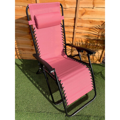 Garden Pink Reclining Zero Gravity Sun Lounger With Pillow 1