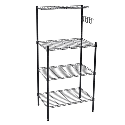 Living And Home 4 Tier Kitchen Storage Rack Shelf Organiser with Hooks 2