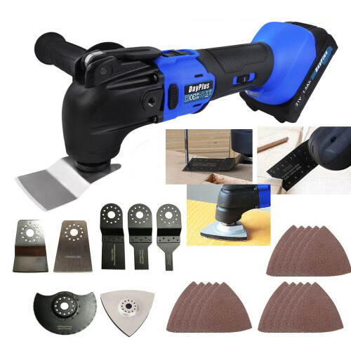 Cordless Brushless Oscillating Multi Tool Quick Release Blade 6 Various Speed Oscillating Angle 4° with 1.5Ah Battery Blades and Side Handle
