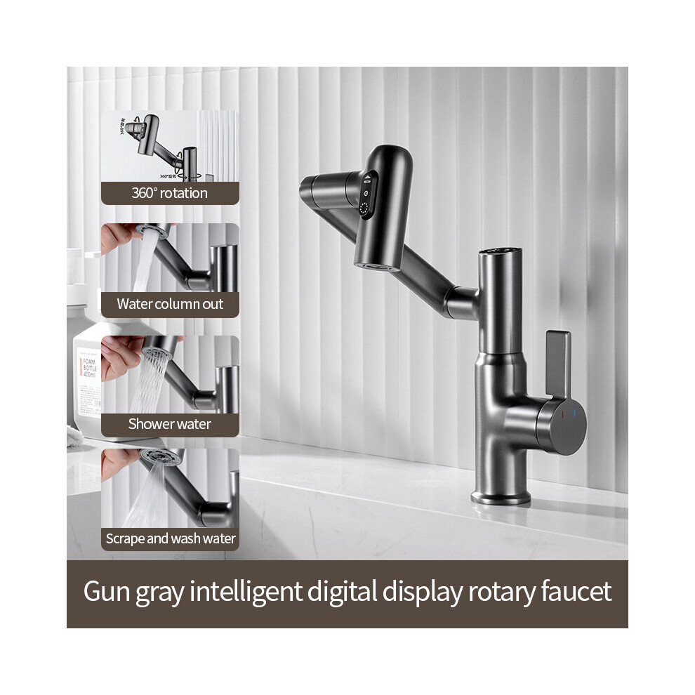 (Gunmetal Grey) Bathroom Gun Gray White Digital Display Hot and Cold Basin Faucet Mechanical Lifting and Rotating Shampoo and Mouthwash-image-OPC-PBHZXFB-NEW