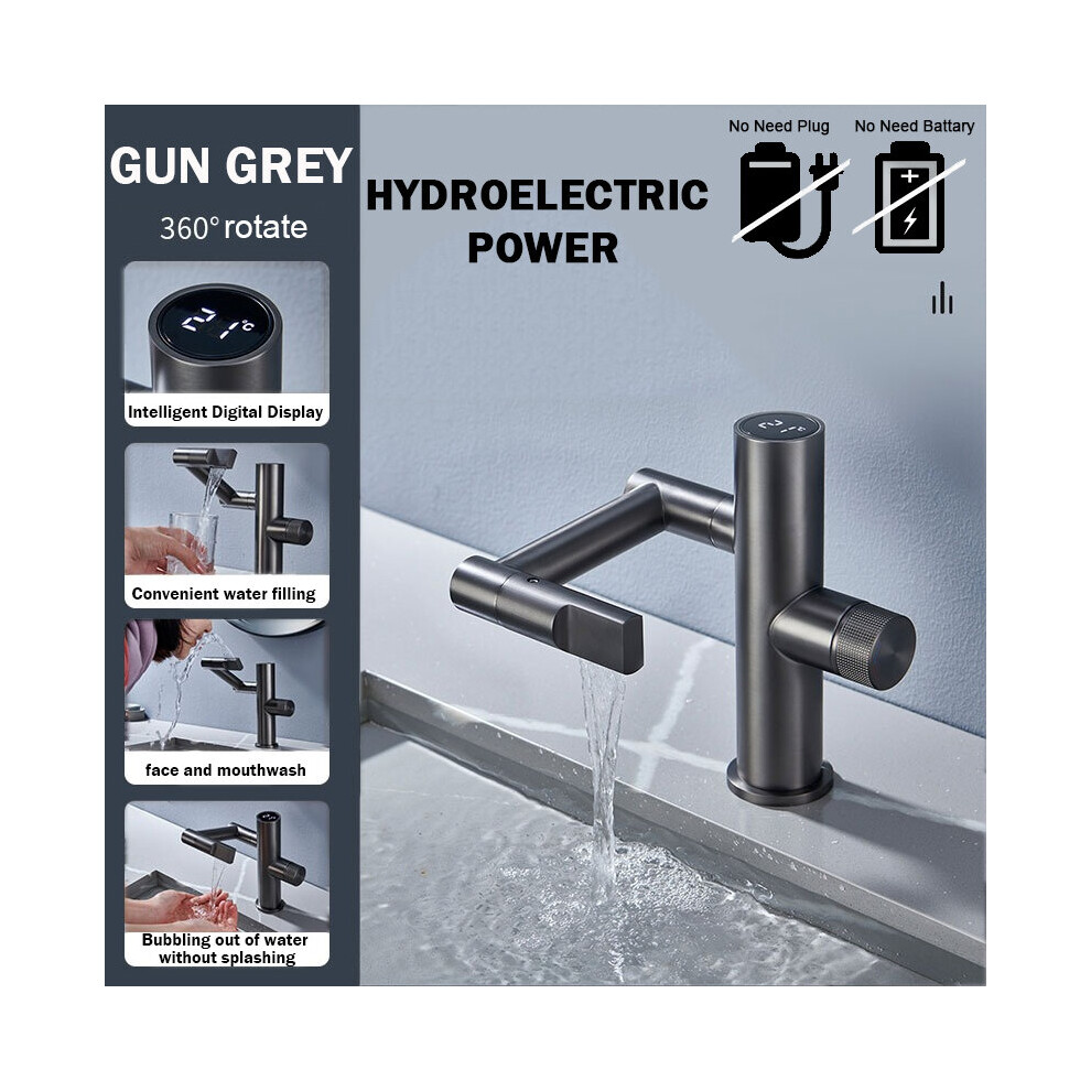 (Gunmetal Grey) 1080 Degree Basin Faucet Modern Intelligent Digital Display Sink Faucet Bathroom Faucets Hot And Cold Water Mixer Tap 8804717481266