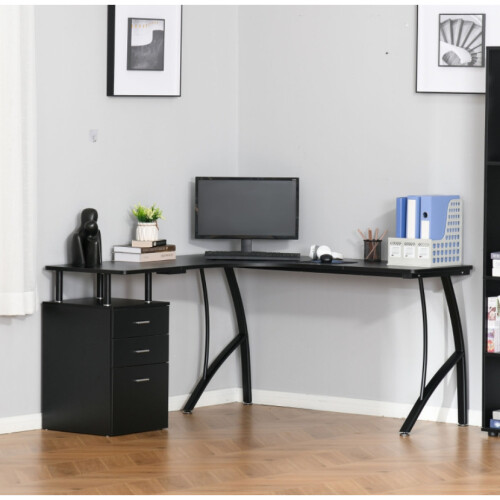 Large Computer Desk Black Executive Metal Home Office Modern Storage Drawers PC Table