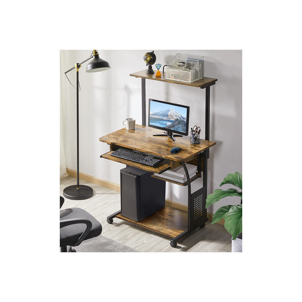 Compact Computer Desk Rustic Metal Workstation Small Industrial Home Office Tray