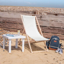 (Cream) Garden Wooden Folding Quality Sun Lounger Chair