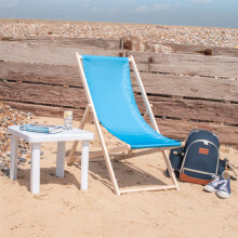 (Light Blue) Garden Wooden Folding Quality Sun Lounger Chair