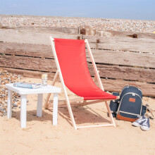 (Red) Garden Wooden Folding Quality Sun Lounger Chair