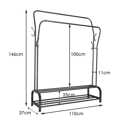 Black Garment Rack Drying Freestanding Hanger Double Clothing Rails 1