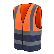 (Orange&Navy, 6-8XL) Hi Vis Waistcoat Reflective Vest Hi Viz Waistcoat