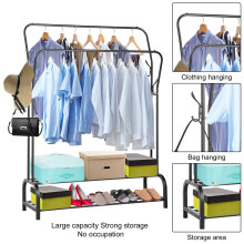 Black Garment Rack Drying Freestanding Hanger Double Clothing Rails