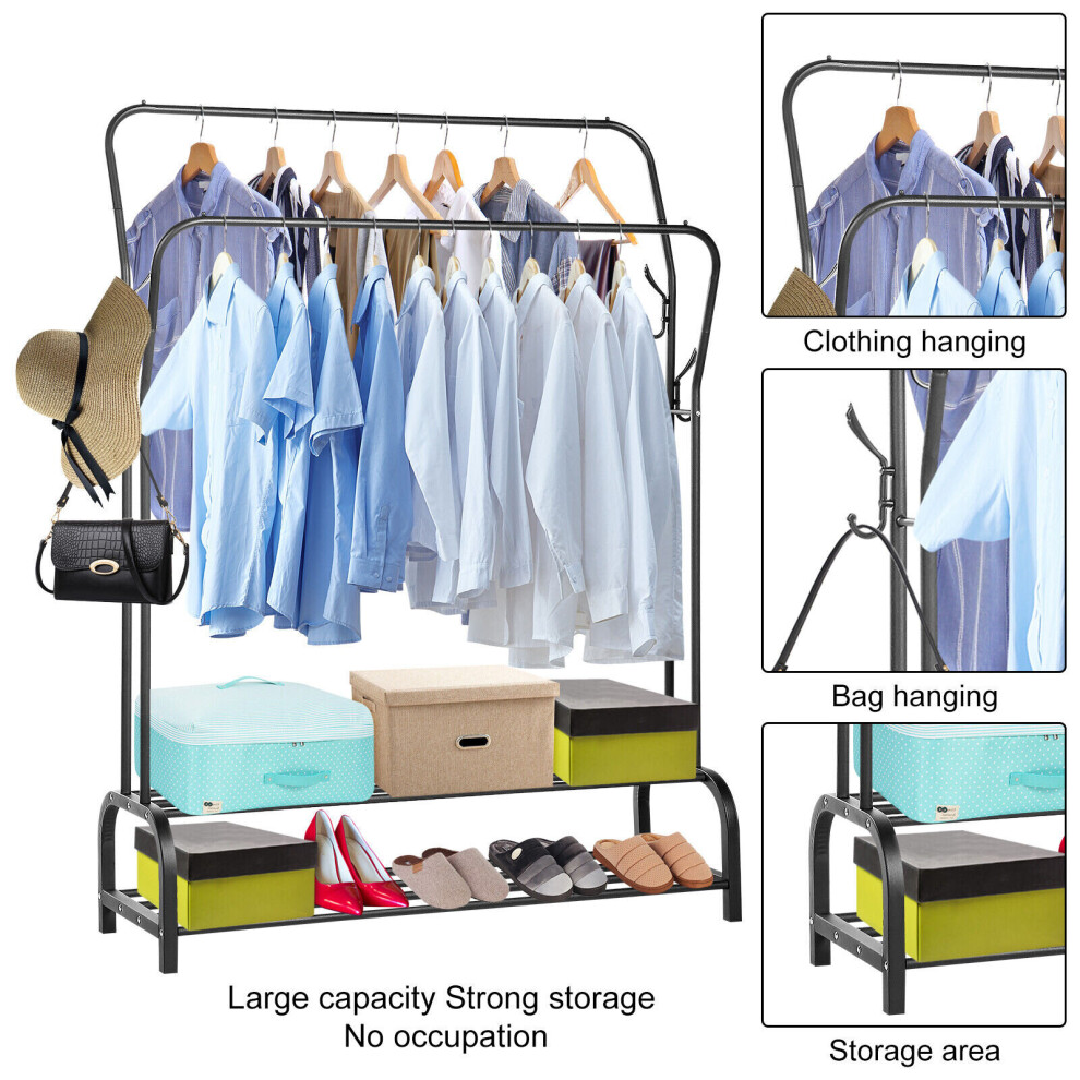 Garment Rack Drying Freestanding Hanger Double Clothing Rails Black