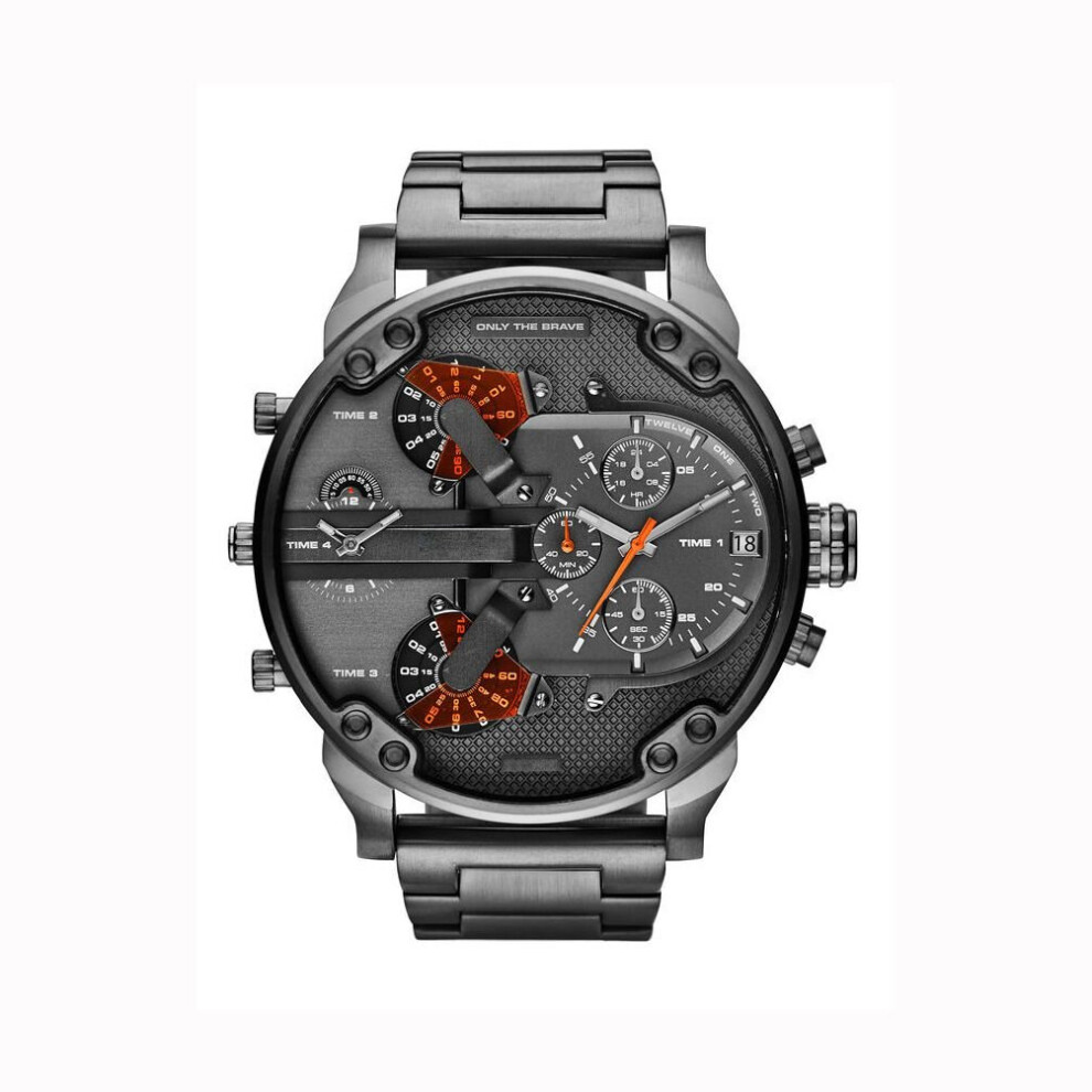 (GrigioArancia) Large Personality Fashion Dial Mens Watch Alloy Steel Band Leisure Quartz Watch