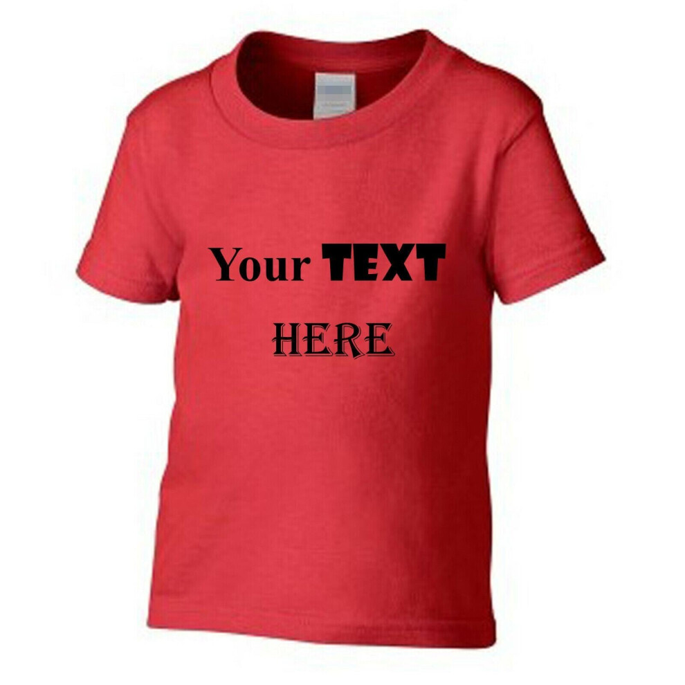 (Red, Large / 4T / 3-4 YO) Personalised Customised Boys Girls Kids Custom Printed Text T-Shirt Printing Tee