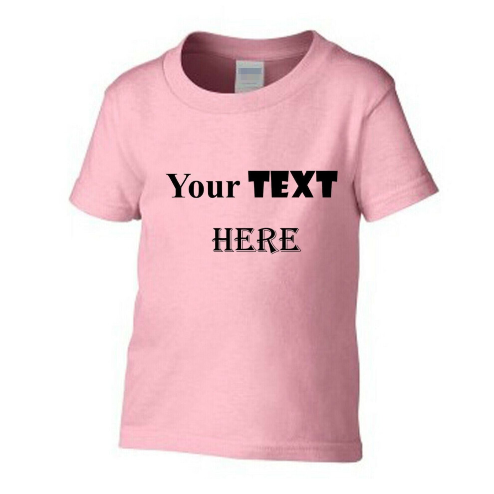 (Pink, Large / 4T / 3-4 YO) Personalised Customised Boys Girls Kids Custom Printed Text T-Shirt Printing Tee