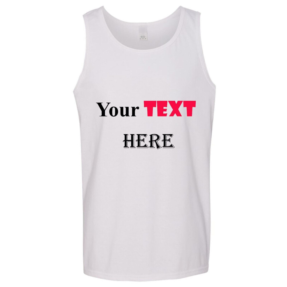 (White, M) Personalised Mens Custom Printed Tank Top Singlet T Shirt Text Word Printing