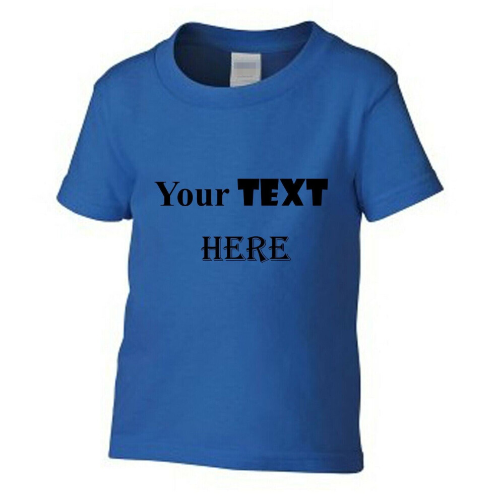 (Blue, XL / 5T / 4-5 YO) Personalised Customised Boys Girls Kids Custom Printed Text T-Shirt Printing Tee