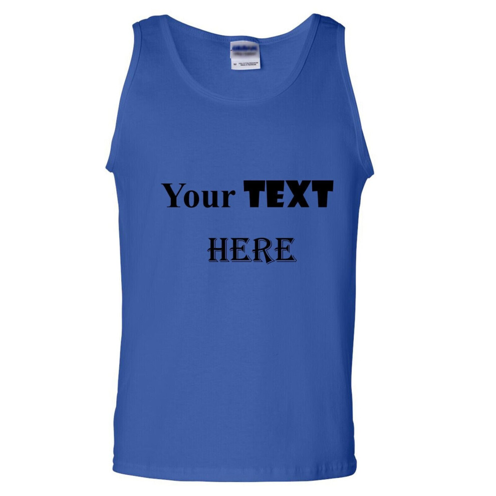 (Blue, L) Personalised Mens Custom Printed Tank Top Singlet T Shirt Text Word Printing