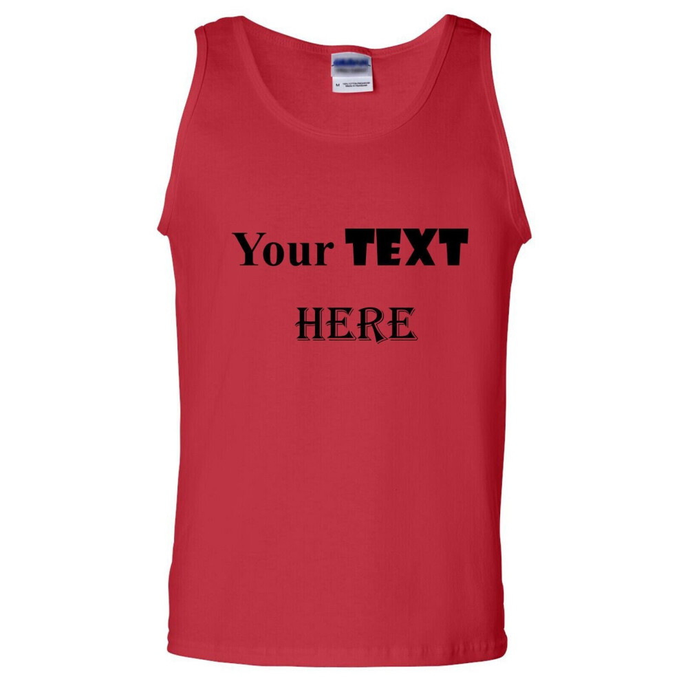 (Red, S) Personalised Mens Custom Printed Tank Top Singlet T Shirt Text Word Printing