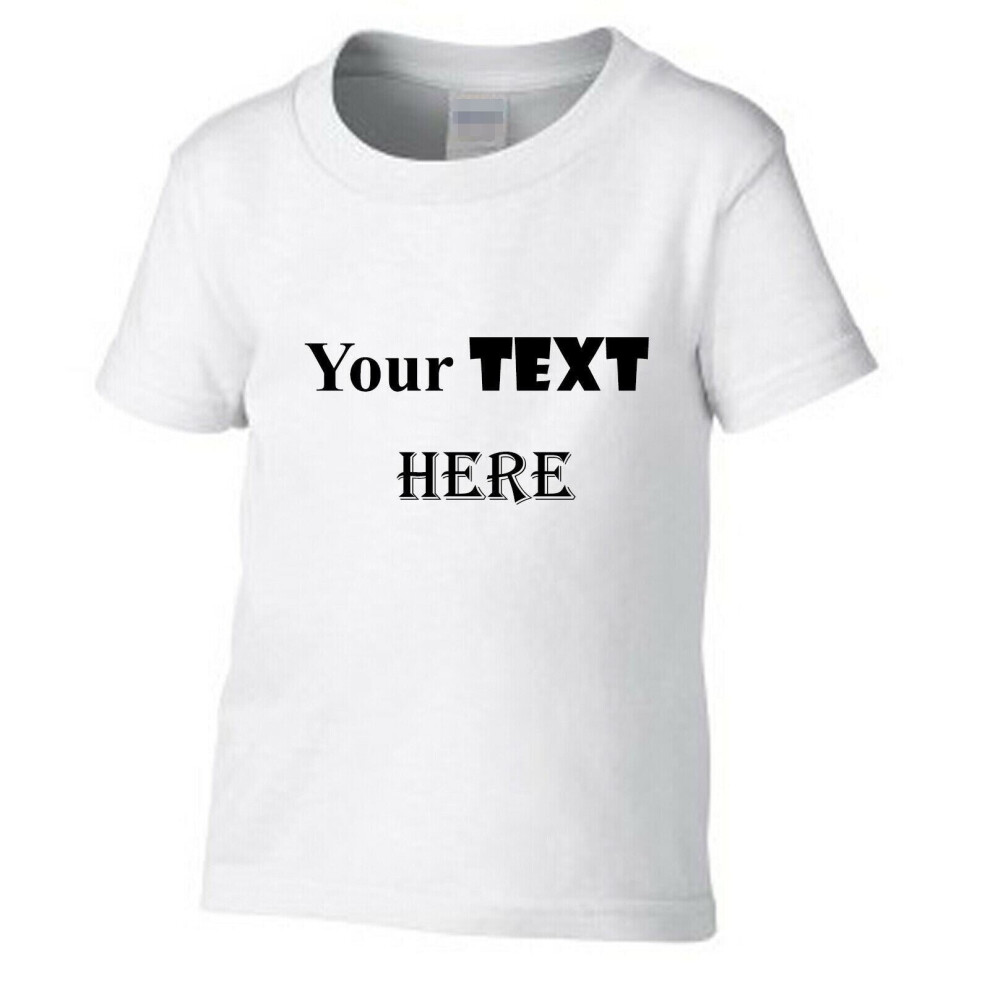 (White, Large / 4T / 3-4 YO) Personalised Customised Boys Girls Kids Custom Printed Text T-Shirt Printing Tee