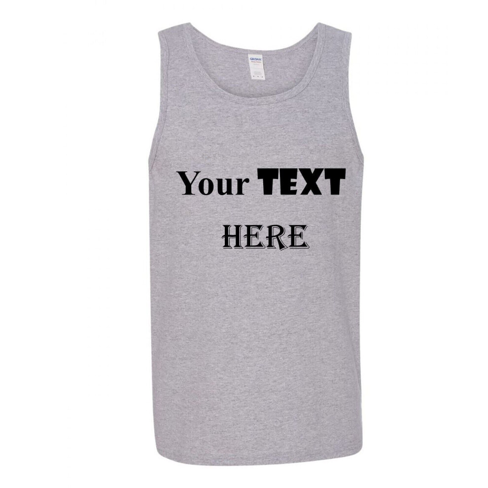 (Grey, XL) Personalised Mens Custom Printed Tank Top Singlet T Shirt Text Word Printing