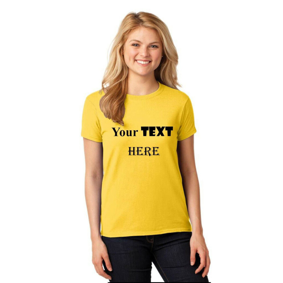 (Yellow, XL) Personalised Ladies Womens Female Custom Printed Text T-Shirt Printing Tee Top