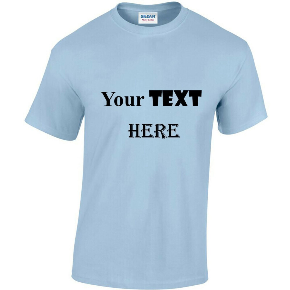 (Light Blue, L) Personalised Customised Mens Custom Printed T-Shirt Text Printing Tee Top