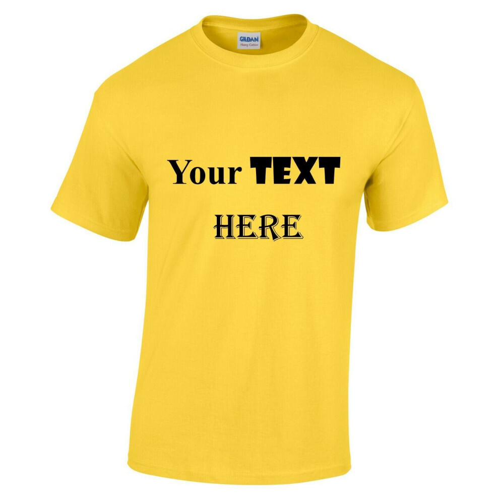 (Yellow, S) Personalised Customised Mens Custom Printed T-Shirt Text Printing Tee Top