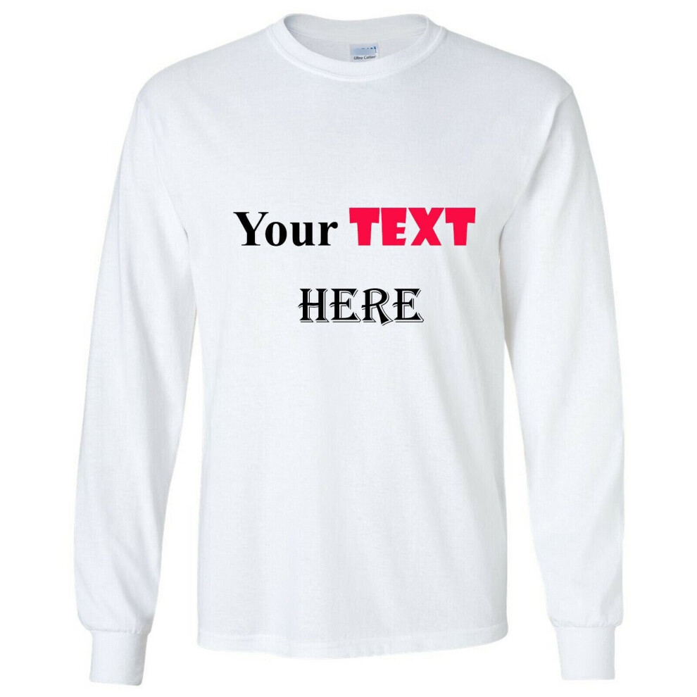 (White, 2XL) Personalised Customised Mens Custom Printed Long Sleeve T-Shirt Text Printing