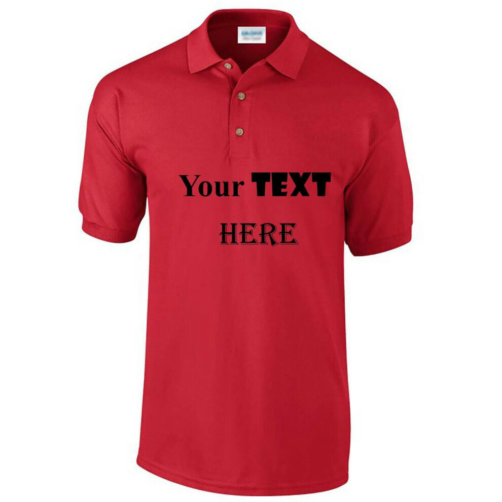 (Red, S) Personalised Mens Polo Collar Custom Printed T-Shirt Text Word Printing Tee