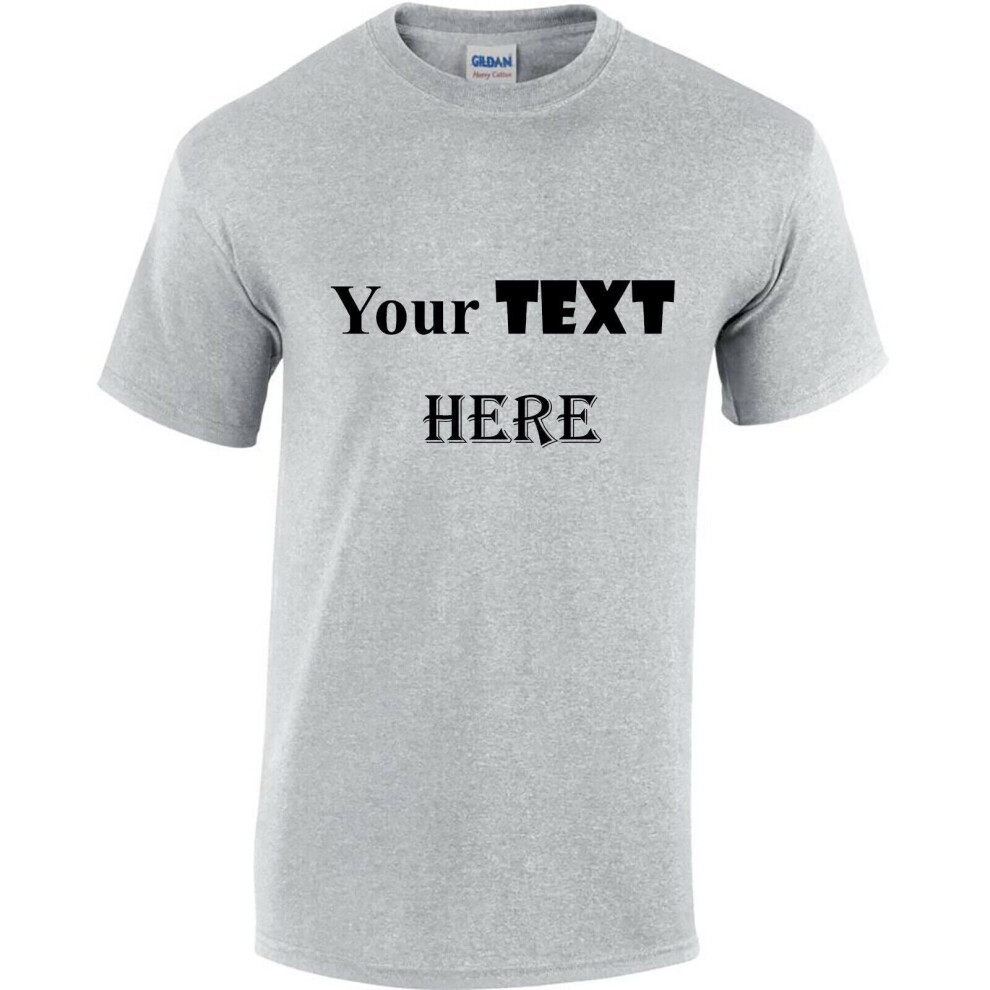 (Grey, 2XL) Personalised Customised Mens Custom Printed T-Shirt Text Printing Tee Top