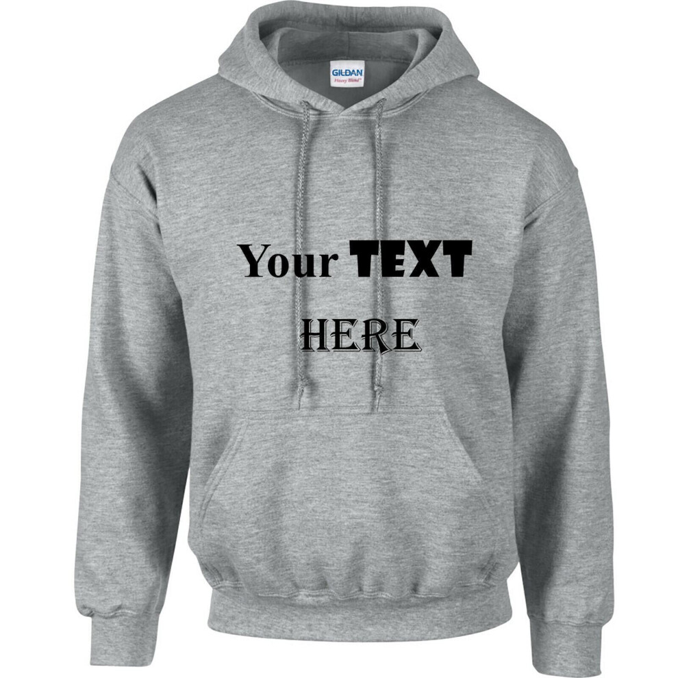 (Grey, S) Personalised Mens Custom Printed Hoodie Hooded Sweatshirt Text Word Printing