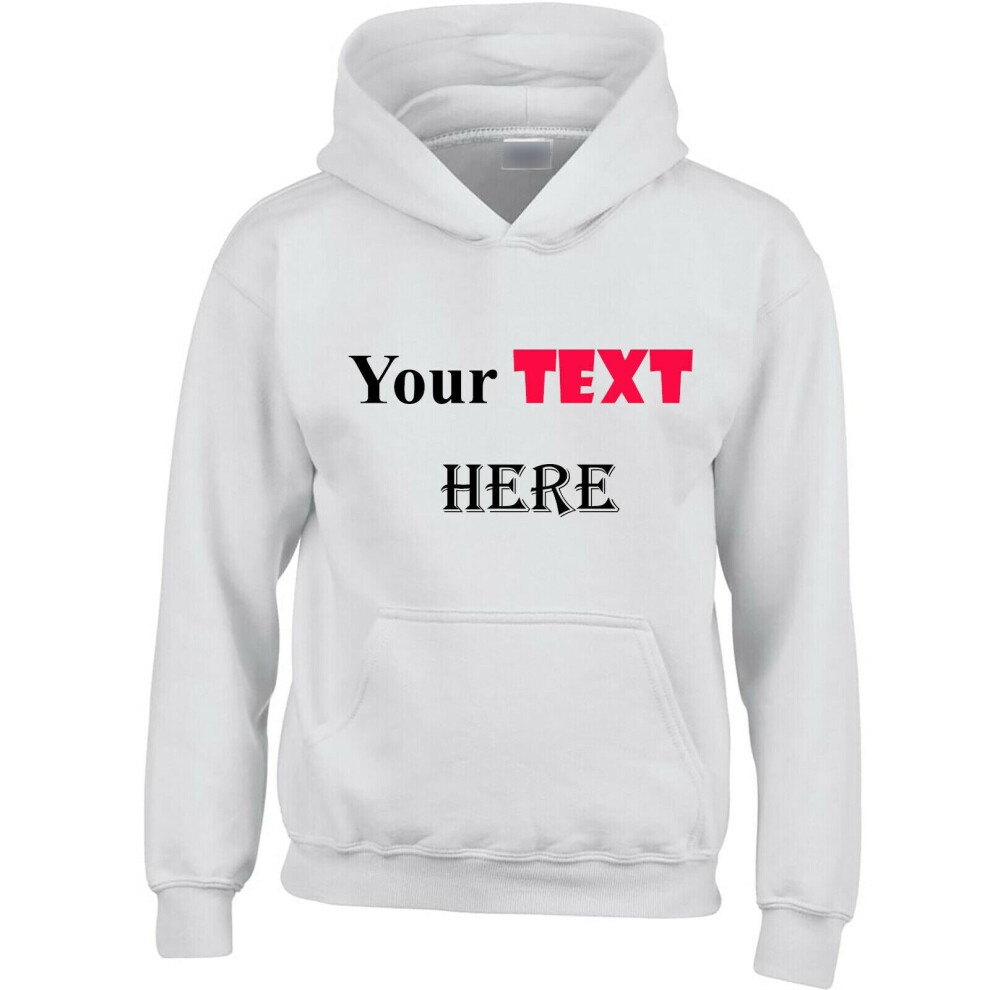 (White, S) Personalised Mens Custom Printed Hoodie Hooded Sweatshirt Text Word Printing