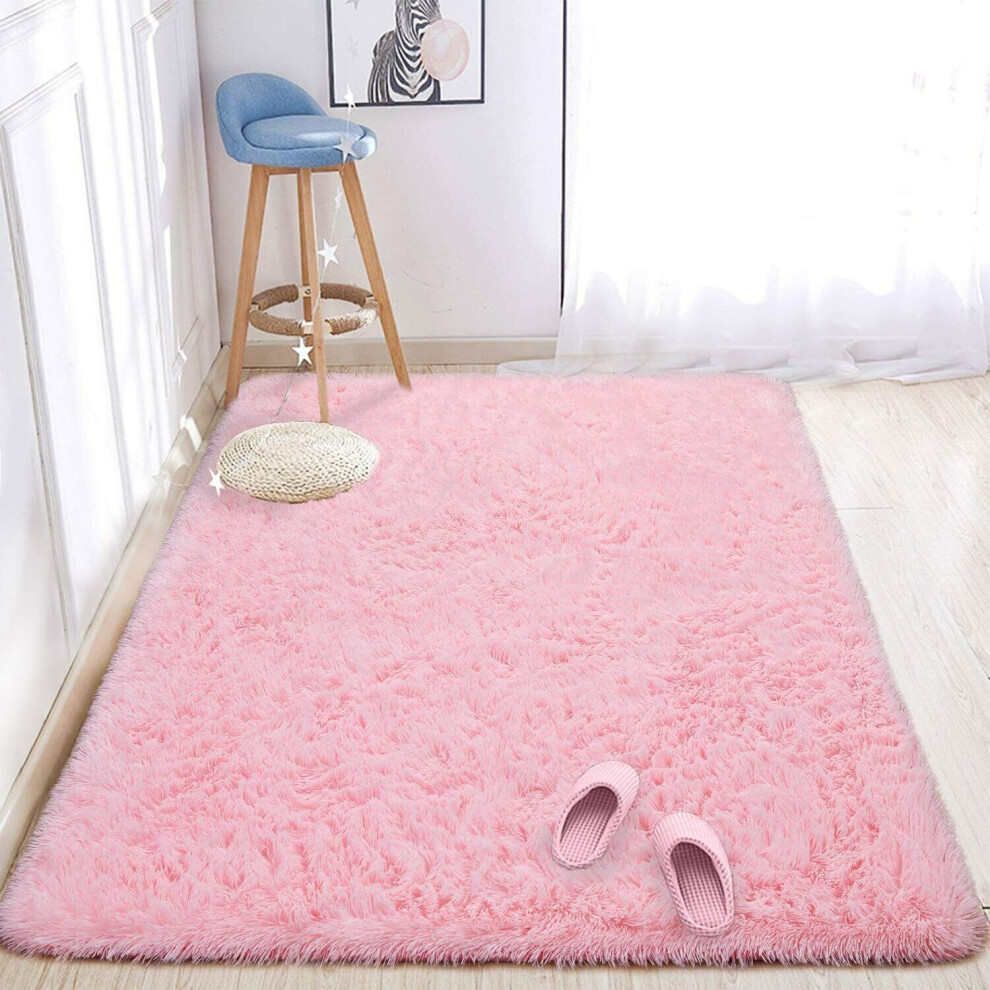 (60 x 110, pink ) Fluffy Large Luxury Rugs Anti-Slip Super Soft Carpet Mat