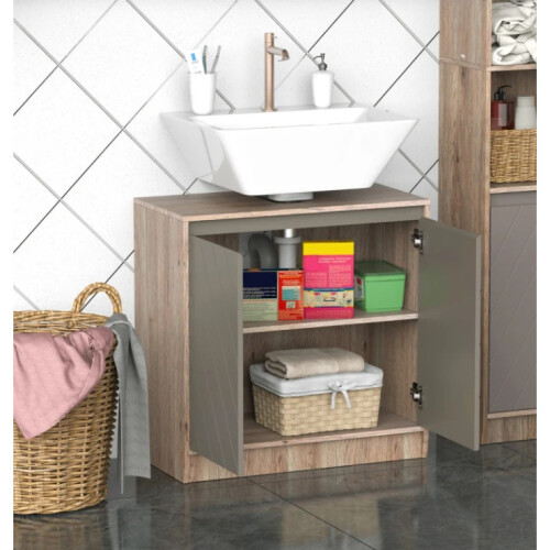 Bathroom Vanity Unit Rustic Storage Cupboard Modern Grey Door Under Sink Cabinet 1