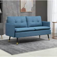 2 Seater Sofa Small Blue Couch Mid Century Style Retro Fabric Modern Love Seat