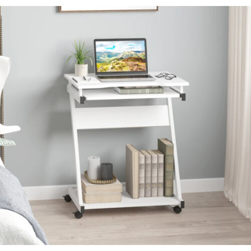 Small Computer Desk White Home Office Furniture Space Saving Writing Study Tray Table