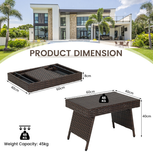 Costway Patio Wicker Folding Coffee Table Outdoor Side Table Rattan Table 1