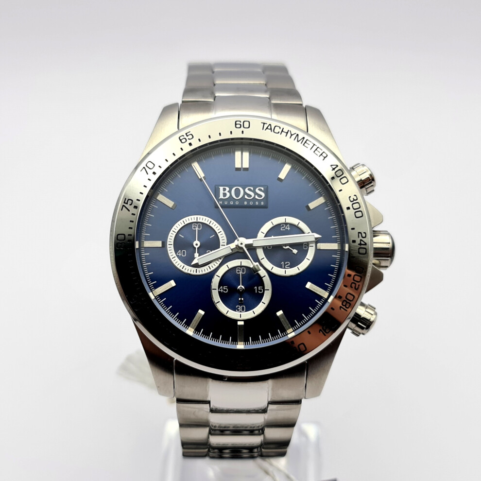 NEW HUGO BOSS IKON 1512963 STAINLESS STEEL BLUE SILVER TONE MEN WATCH
